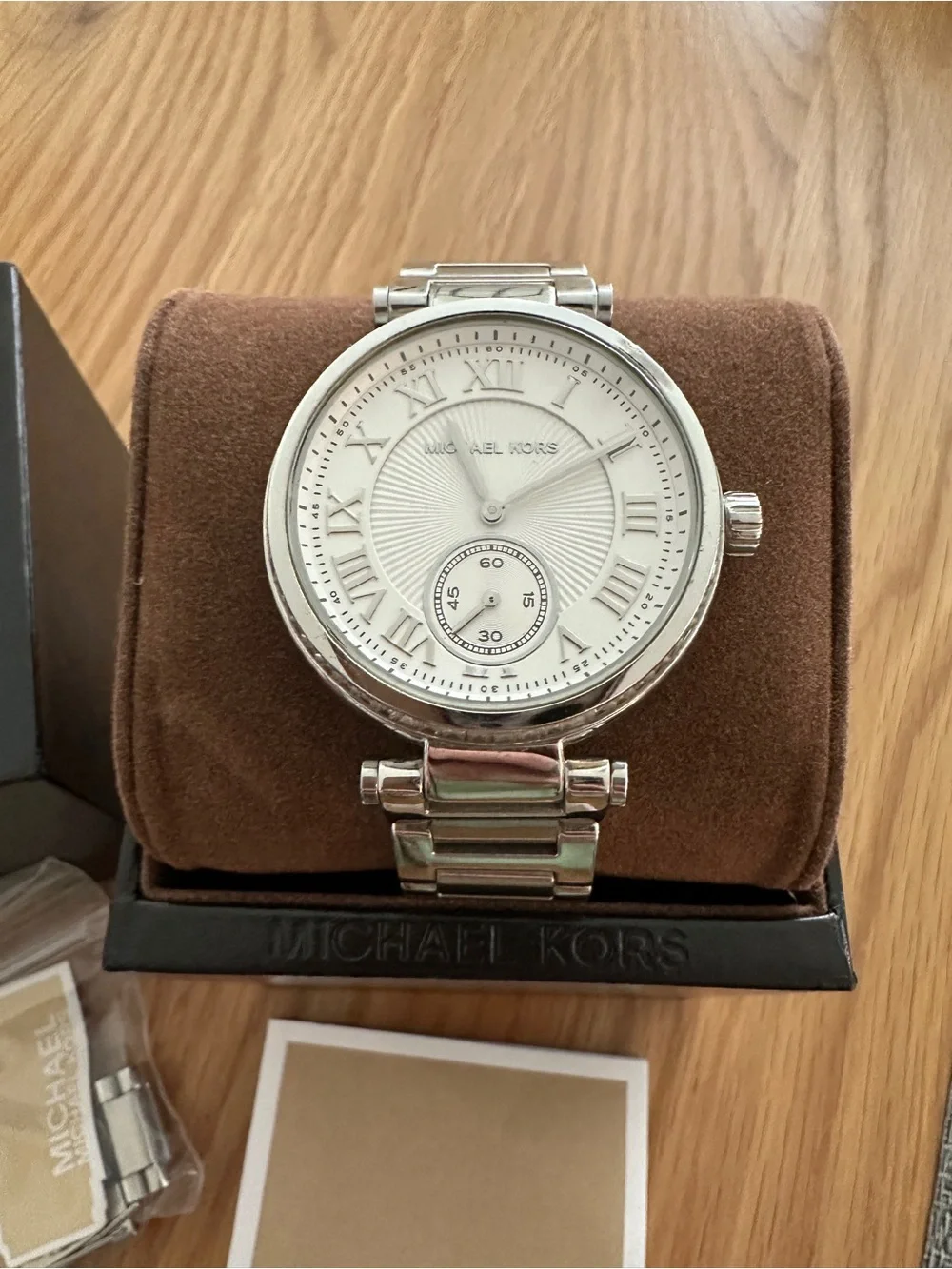 Michael Kors Men’s Silver Stainless Steel Watch with White Dial